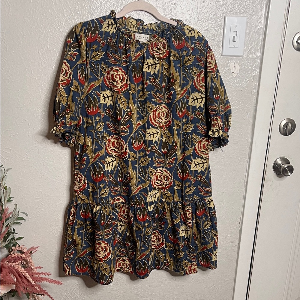 Velvet by Graham and Spencer Floral Patterned Dress with Ruffle Hem